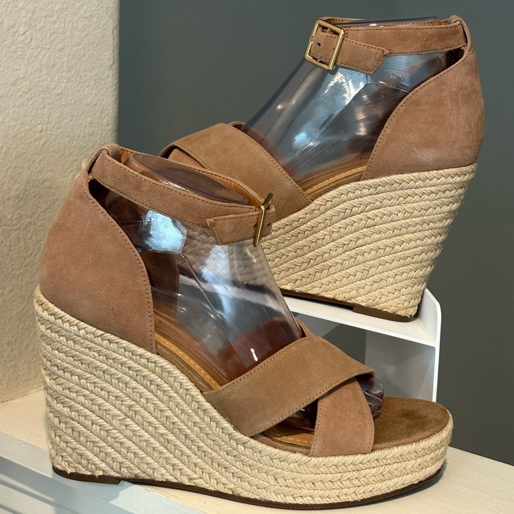 LISA VICKY Nordstrom Gemi Espadrille Wedge Sandal Cognac Suede WMN Size 9.5 NIB